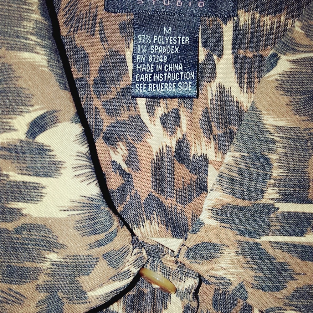 Animal print long sleeve button shirt side splits